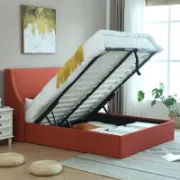 Modern Bed with Hydraulic Storage and Wingback Headboard